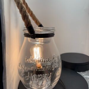 Happy Glass Jar Lantern wax melter with hanging Rope Handle